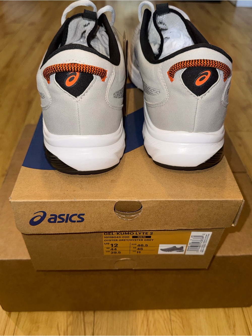 Asics Light Gray and Black Men's Running Sneakers with Orange Accents - Picture 5 of 13